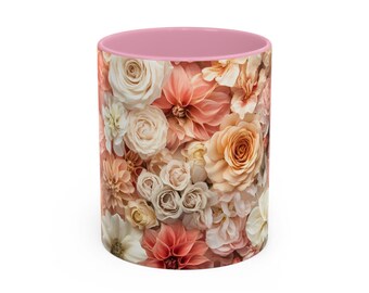 Pastel Floral Ceramic Mug, Pastel Flower Print Mug, Flower Lover Gift, Gift For Her, Birthday Gift, Teacher Gift, Gardeners Gift, Relative