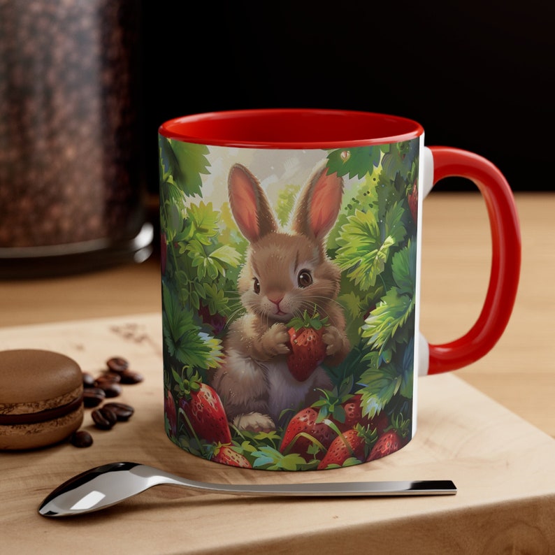 AvidNatureLover Bunny In Strawberry Patch Coffee Mug - Thumbnail 4