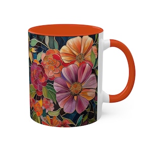 Floral Stained Glass Look Mug, Floral Mug, Garden Lover&#39;s, Nature Lover&#39;s, Stained Glass Look, Colorful Flowers, Gift For Her, Birthday Gift