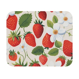 Strawberry Floral Mouse Pad: Nature Lover Desk Decor, Fruit and Floral Design, Strawberry Mouse Pad, Gift For Her, Gift For Student, Office