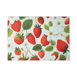 Strawberry Glass Cutting Board, Gift For Her, Gift for Chefs, Housewarming Gift, Spring Kitchen Accessory, Kitchen Gift, Gift For Couple