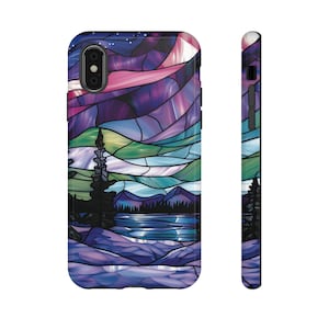 iPhone  and Samsung Tough Phone Cases, Northern Lights Stain Glass Look, Gift For Mom, Mother&#39;s Day Gift, Northern Lights Phone Case