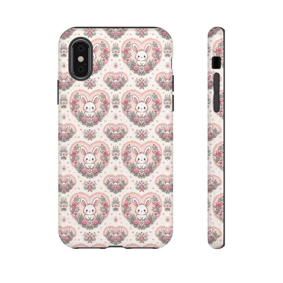 Pink Bunny Floral Hearts Tough Phone Case - Etsy