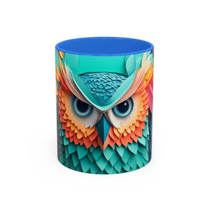 Paper Art Owl Colorful Mug, Nature Lovers Mug, Colorful Paper Owl, Coffee Mug Gift for Animal Lovers, Ceramic Tea Cup, Cute Bird Lover