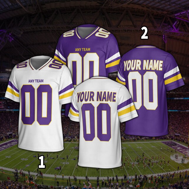 Personalized Minnesota Football Game Jersey, v1 Vikings Jersey For Men With Your Team Name, Justin Jefferson Fan Jersey 2009P
