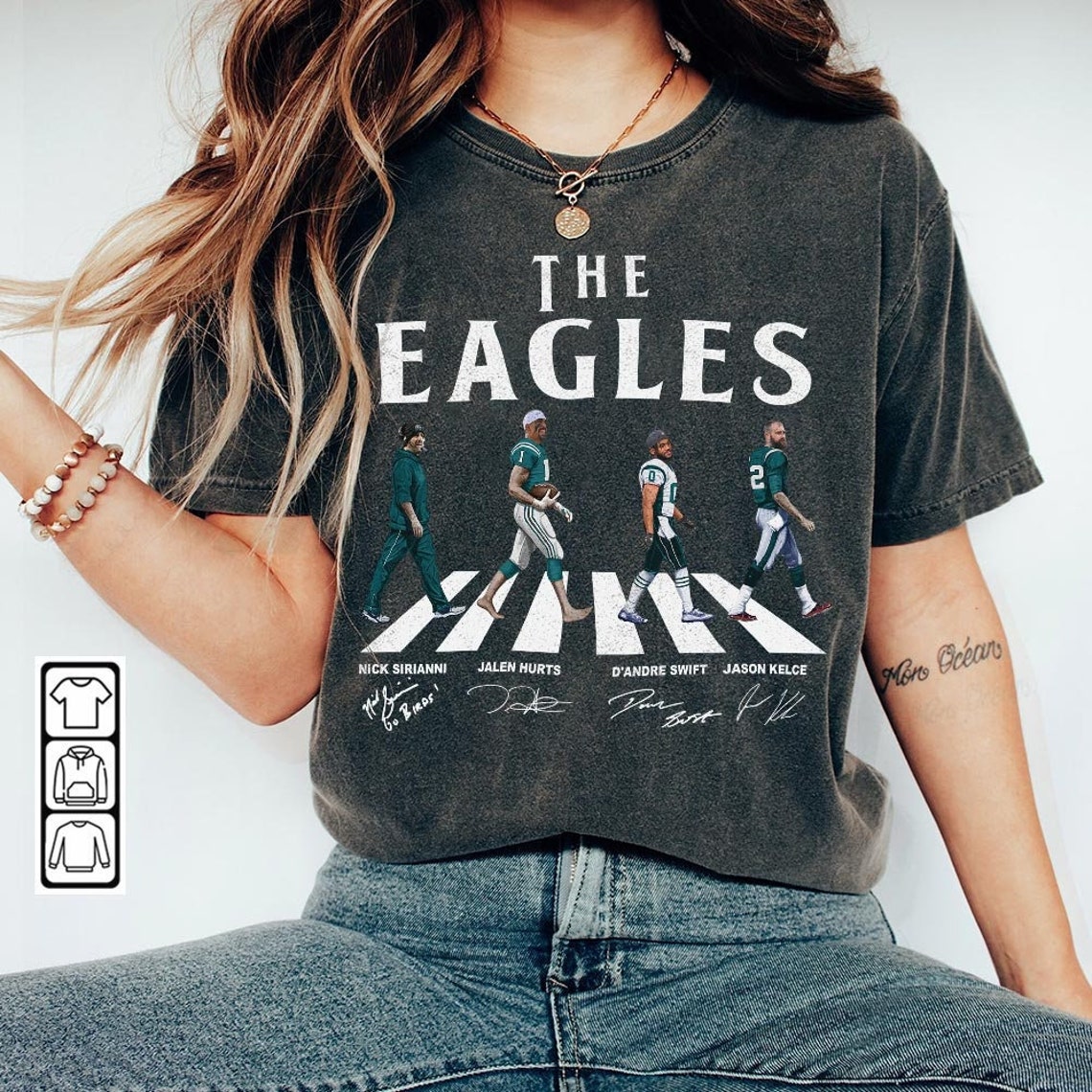 Eagles Walking Abbey Road Signatures Football Shirt, Nick Sirianni, Jalen Hurts, D'Andre Swift, Jason Kelce, Philadelphia Vintage 289 VCT