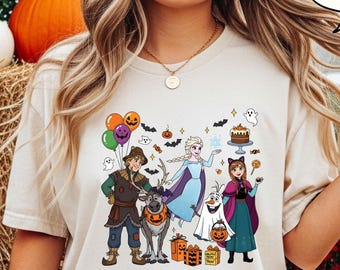 Comfort Colors® Frozen Halloween T-Shirt, Elsa Halloween Shirt, Anna Halloween Shirt, Princess Halloween Tee, Olaf Ghost Shirt