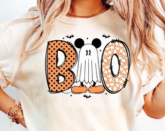 Comfort Colors® Mickey Boo Shirt, Spooky Season Shirt, Halloween Gift, Spooky Season Shirt, Retro Mickey Minnie Halloween Couple Shirt