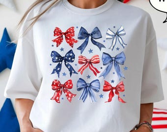Comfort Colors® Patriotic Bow Shirt, Coquette America Bow Shirt, Happy 4th Of July T-Shirt, USA Bow Shirt