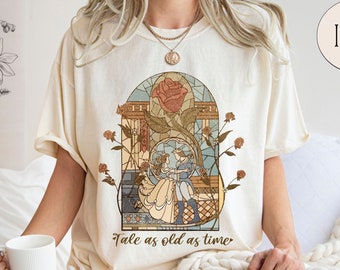 Comfort Colors® Vintage Tale as Old as Time Shirt, Retro Beauty and the Beast T-Shirt, Disney Princess Shirt, Belle Beauty Princess Tees