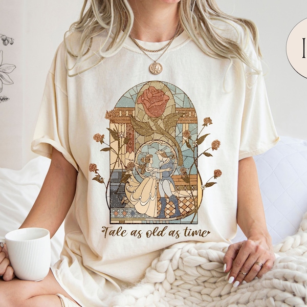 Comfort Colors® Vintage Tale as Old as Time Shirt, Retro Beauty and the Beast T-Shirt, Disney Princess Shirt, Belle Beauty Princess Tees