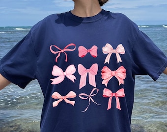 Camiseta com laço Comfort Colors®, camisa com laço rosa, camisa com fita fofa, camisa com laço com fita rosa, presente para mulheres, presente para mamãe, presente de dia das mães