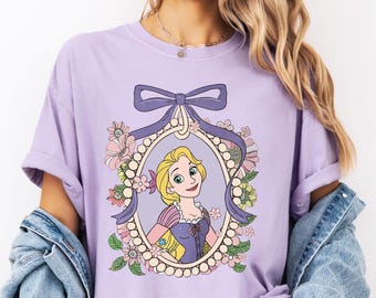 Maglietta Comfort Colors® Disney Rapunzel, maglietta Coquette Bow Princess, maglietta Princess Rapunzel, maglietta Floral Princess