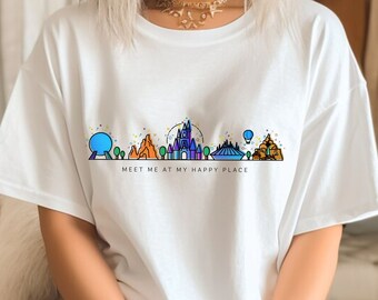 Camicia Comfort Colors® Incontriamoci al mio posto felice, Camicia Disney Family Vacation Disney, T-shirt abbinata, Camicia Disneyland, Camicia Disney Vacay