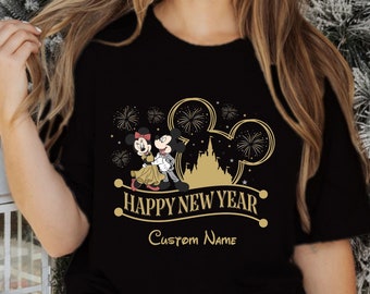 Comfort Colors® Mickey And Minnie Happy New Year T-Shirt, Disney Family Name Shirt, Couple Shirt, Christmas Shirt, Disney Vacation Shirt