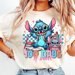 Comfort Colors® Disney 100Th Days Of School T-Shirt, Stitch 100 Days Of School Shirt,  Elementary Teacher Tee, 100 Days Stitch Student Shirt