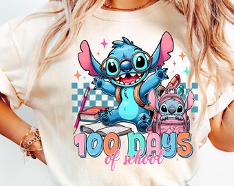 Comfort Colors® Disney 100Th Days Of School T-Shirt, Stitch 100 Days Of School Shirt,  Elementary Teacher Tee, 100 Days Stitch Student Shirt