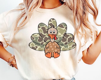Comfort Colors® Retro Camo Turkey Shirt, Thanksgiving Turkey T-Shirt, Thanksgiving Shirt, Gift For Thanksgiving, Cute Turkey Shirt