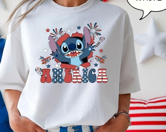 Comfort Colors® America Stitch T-Shirt, glücklicher 4.Juli Shirt, Disney Amerika Shirt, American Stitch Shirt, Stitch Gedenktag Shirt