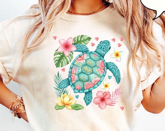 Comfort Colors® Floral Sea Turtle T-Shirt, Summer Woman Shirt, Beach Shirt, Ocean Shirt, Gift For Nature Lover