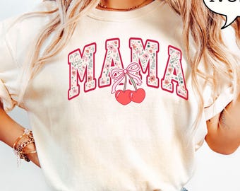 Comfort Colors® Cherry Bow Mama Shirt, Coquette Bow Mama Shirt, Uroczy prezent dla mamy, Prezent na Dzień Matki, Mama Shirt