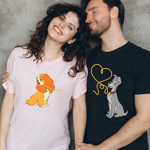 Comfort Colors® Lady And The Tramp Spaghetti Couples T-Shirt, Disney Couples Shirt, Dog Lover Couple Shirt, Gift For Her, Gift For Him