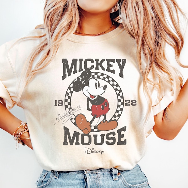 Comfort Colors® Vintage Mickey Mouse Shirt, Disney Mickey 1928 T-Shirt, Retro Mickey Shirt, Disney Trip Shirt, Checkered Mickey Shirt