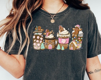 Camiseta de café de jengibre Comfort Colors®, camiseta de café de Navidad, regalo para amantes del café, camiseta de bebida con leche, camiseta de café de Navidad