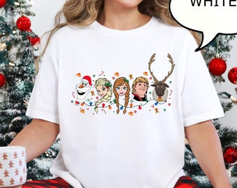 Camiseta navideña de Frozen de Disney Comfort Colors®, camiseta navideña de Elsa y Anna, camiseta navideña de Olaf, camiseta navideña de Disney