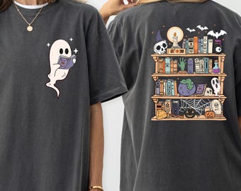 Comfort Colors® Reading Book Ghost T-Shirt, Halloween Teacher Shirt, Book Lover Halloween Shirt, Retro Halloween Shirt, Ghost Halloween Tee