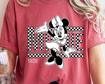 Comfort Colors® Vintage Minnie Shirt, Disney Shirt, Minnie 1928 Shirt, Checkered Minnie Shirt, Checkered Disney Shirt, Retro Disney Shirt