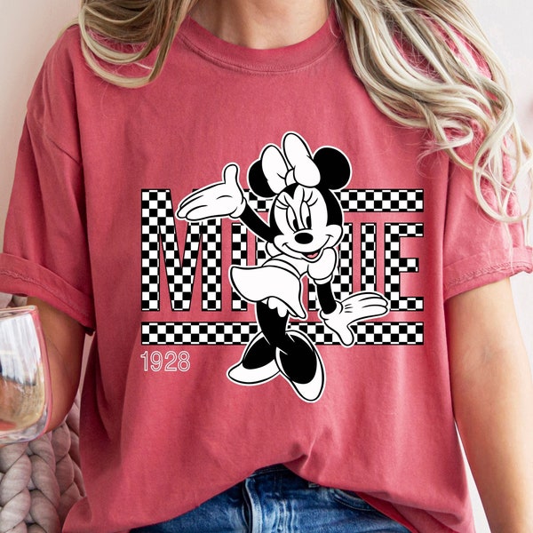 Comfort Colors® Vintage Minnie Shirt, Disney Shirt, Minnie 1928 Shirt, Checkered Minnie Shirt, Checkered Disney Shirt, Retro Disney Shirt