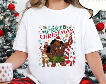 Comfort Colors® Moana And Maui Christmas T-Shirt, Pua And Hei Christmas Shirt, Merry Christmas Shirt, Princess Moana Christmas Shirt