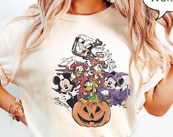 Comfort Colors® Retro Mickey And Friends Halloween T-Shirt, Halloween Party Shirt, Fall Pumpkin Shirt, Disney Halloween Shirt