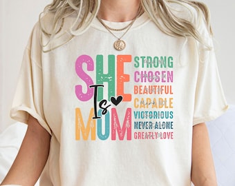 Comfort Colors® She is Mom Shirt, Mama Shirt, Gift for Mom, Mothers Day Gift, Colorful Mom Shirt, Christian Mom Shirt, Bible Verse Shirt