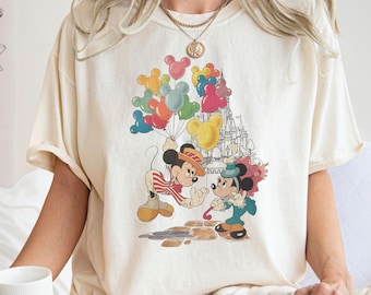 Comfort Colors® Vintage Mickey And Minnie Shirt, Mickey Balloons T-Shirt, Valentine's Day Shirt, Disney Valentine Shirt, Retro Valentine Tee