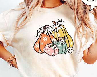 Comfort Colors® Herbst Kürbis T-Shirt, Floral Kürbis Shirt, Thanksgiving Shirt, Herbst Shirt, Thanksgiving Frau Shirt
