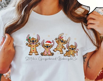 Camiseta de Stitch con estampado de pan de jengibre de Comfort Colors®, Camiseta divertida de Stitch, Camiseta navideña de Disney, Camiseta navideña de Stitch