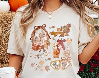 Comfort Colors® Disney Fall Vibes T-Shirt, Disney Castle Halloween Shirt, Fall Coquette Bow Shirt, Chip and Dale Halloween Shirt