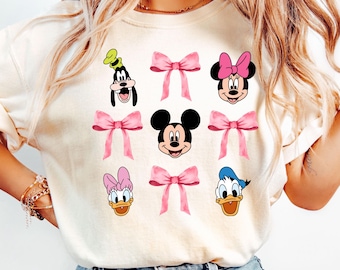 Comfort Colors® Mickey Friends Pink Bow T-Shirt, Coquette Pink Bow Shirt, Pluto Daisy Donald Shirt, Disney Valentine Shirt, Disney World Tee