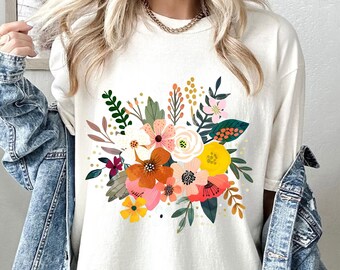 Comfort Colors® Corsage Shirt, Flower Shirt, Retro Floral Shirt, Watercolor Wild Flower Shirt, Vintage Shirt, Gift for Mom, Gift For Grandma