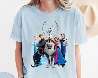 Comfort Colors® Retro Frozen Movie Characters Shirt, Vintage Frozen Shirt, Elsa Princess Shirt, Elsa Anna Olaf Shirt, Disney Frozen Shirt