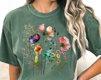 Comfort Colors® Blumenstrauß-Shirt, Blumen-T-Shirt, Retro-Blumen-Hemd, Aquarell-Blumen-Hemd, Pflanze-Damen-Hemd, Geschenk für Frauen