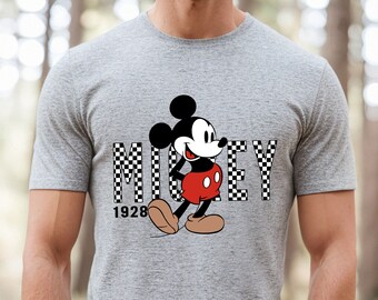 Camiseta Mickey Comfort Colors®, camiseta linda de Mickey de Disney, camiseta a cuadros de Mickey, camiseta a cuadros de Disney, camiseta de Mickey 1928, camiseta de Disney