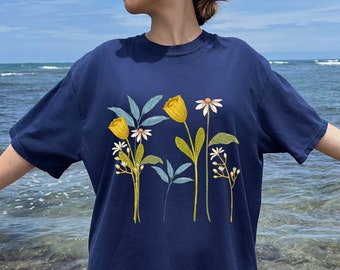 Comfort Colors® shirt met madeliefjesbloem, bloemenshirt, shirt met retro bloemen, shirt boho wilde bloemen, shirt botanisch, cadeau voor moeder, cadeau voor oma