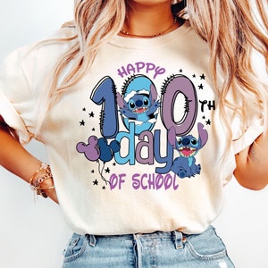 Comfort Colors® Happy 100 Th Day Of School Shirt, Stitch School Shirt, Kindergarten T-Shirt, Gift for Teacher, Stitch 100 Days Of School Tee