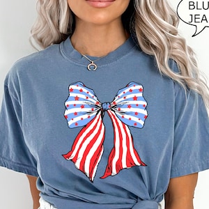 Comfort Colors® Patriotic Bow T-Shirt, American Flag Bow Shirt, 4th Of July Shirt, Patriotic Woman Shirt, America Shirt