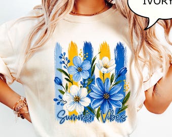 Comfort Colors® Summer Vibes T-Shirt, Floral Summer Tee, Summer Vacation Shirt