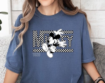 コンフォートカラーズ® ミッキーシャツ、ディズニーミッキーシャツ、ミッキー1928シャツ、チェック柄ミッキーシャツ、ディズニーワールドシャツ、レトロディズニーシャツ
