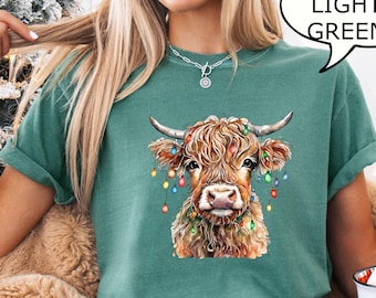 Camisa navideña de vaca Comfort Colors®, camisa navideña de granja, regalo para fiestas, camisa festiva